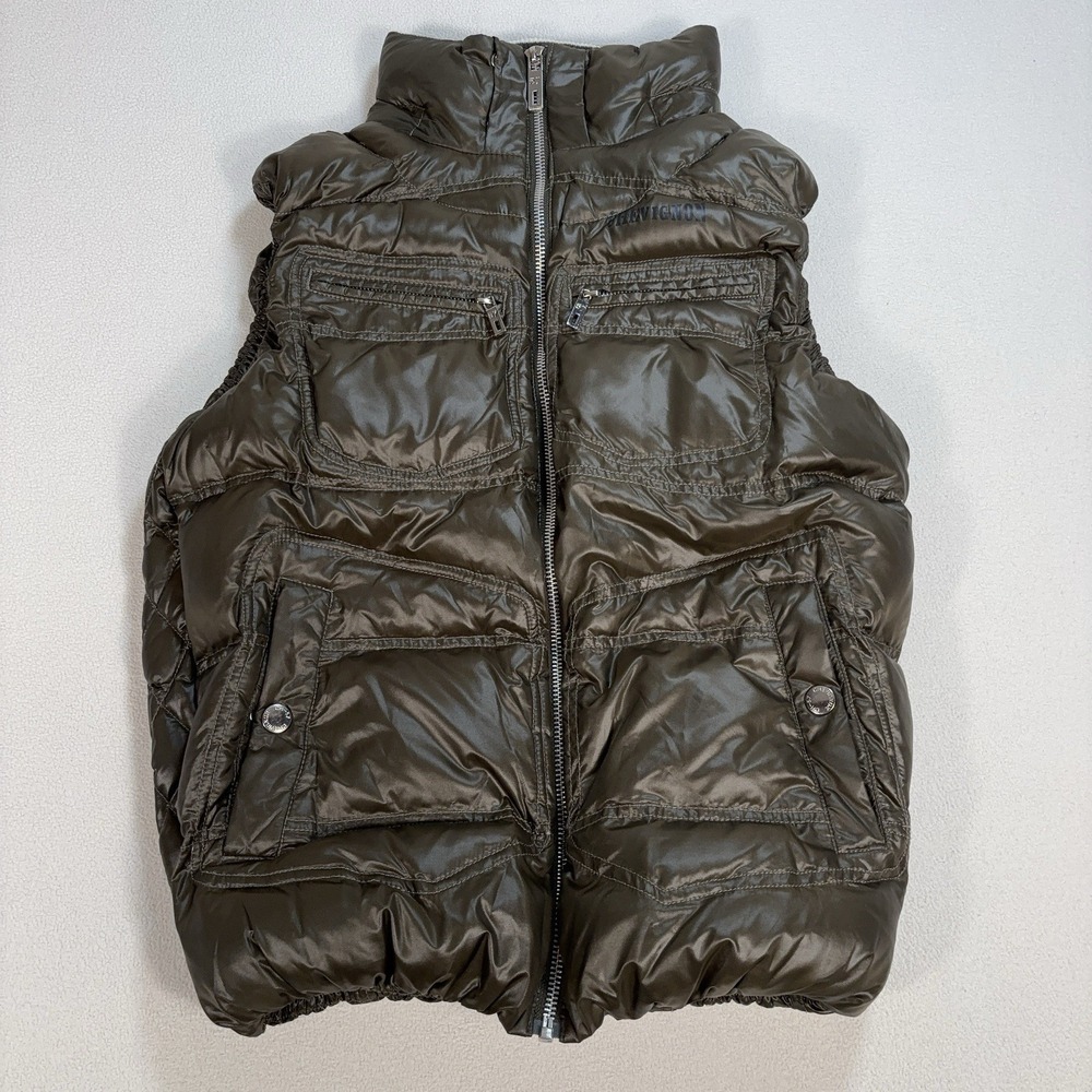 Chevignon Legend Label Down Vest Men's L Green Full Zip Quilted Puffer *NO HOOD*